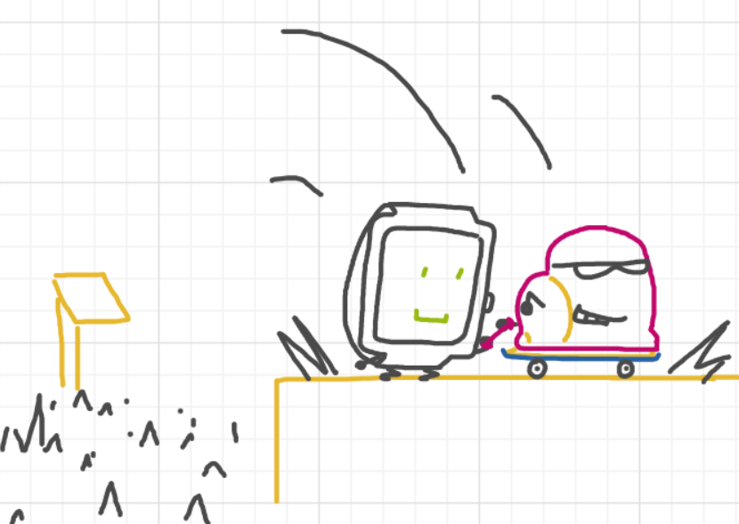 A panel from Running Duos, episode four of the Board Boards object show by Furretwalk/WalkingFurret.